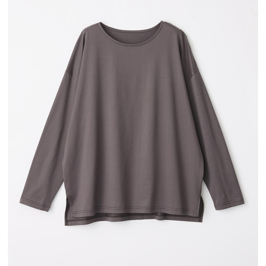 綿100 ロンT レディース 通販 Tシャツ カットソー プルオーバー 長袖 トップス 綿100%ボーダーロングT おしゃれ シンプル 大人 かわいい カジュアル ナチュラル 体型カバー 女性 ミセス 婦人 シニア レディースファッション チャコール Mサイズ