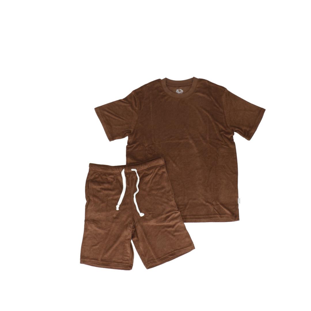 フルーツオブザルーム ルームウェア 通販 FRUIT OF THE LOOM セットアップ 上下セット 半袖 パイルルームウェア ショートパンツ レディース メンズ おしゃれ かわいい 部屋着 リラックス パジャマ シンプル 無地 男女兼用 ギフト 贈り物 70.ブラウン Mサイズ