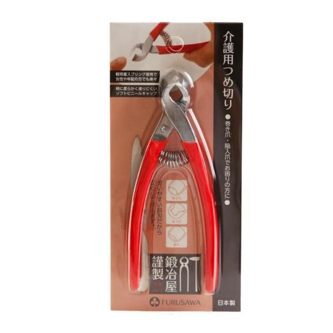 爪切り 介護用 通販 つめきり 看護 爪切りニッパー 介護用つめ切り ニッパー型爪切り 爪やすり付 グリップ付き 巻き爪 陥入爪 斜刃 使いやすい 握りやすい ソフトグリップ 新潟県三条 三条の刃物 古澤製作所 レッド ・