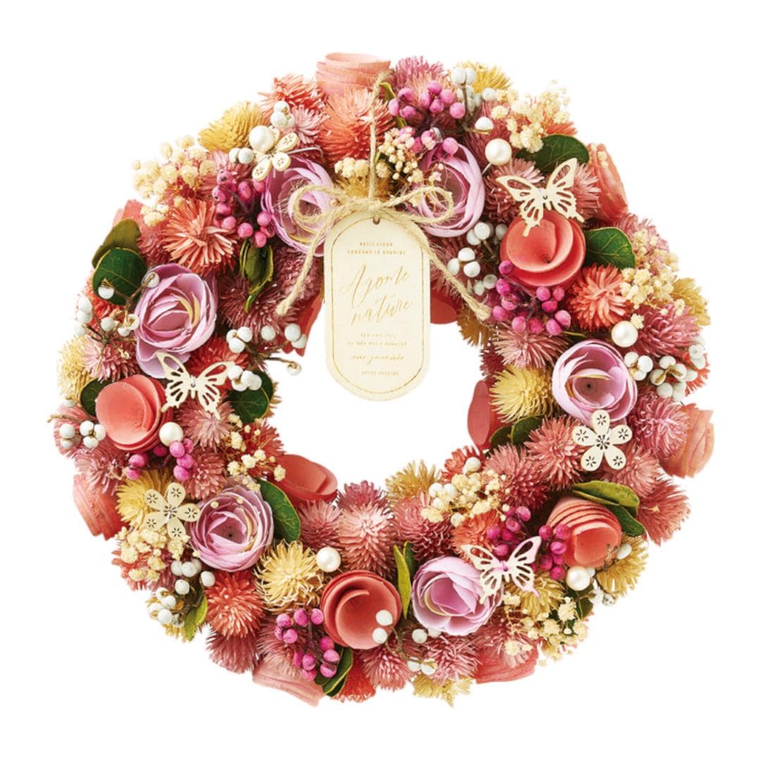 ナチュラルリース L 楽天 ブリザードフラワー フラワーアレンジメント 箱入り 造花 ギフト おしゃれ フラワーギフト 玄関 リビング 玄関飾り かわいい 可愛い インテリア 雑貨 オシャレ オールシーズン 母の日 ギフト お祝い フューシャピンク ・