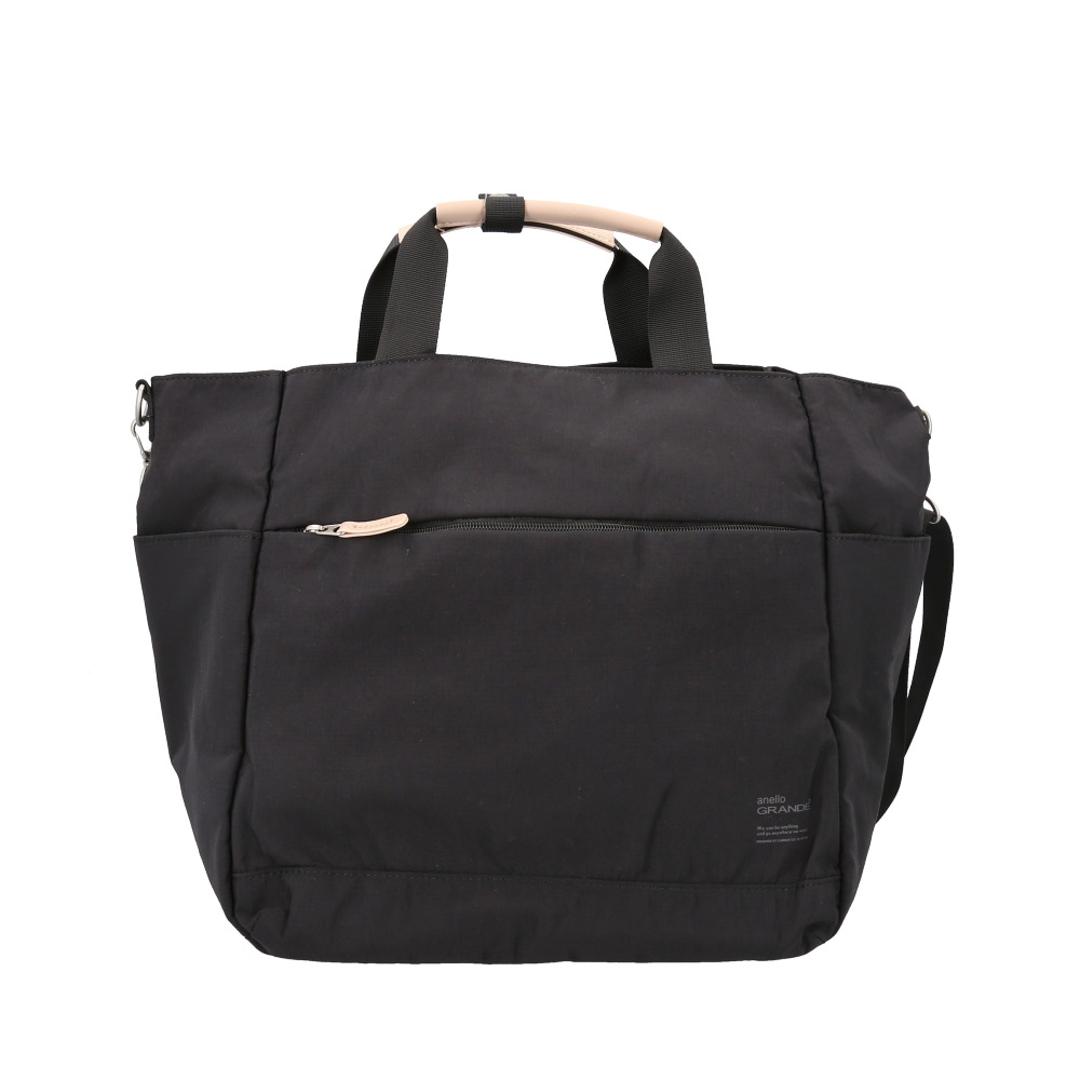 アネログランデ トートバッグ GTM0973 anello GRANDE 通販 ショルダーバッグ マザーズバッグ 2way トートバック 斜めがけバッグ 肩掛け ナイロン レディース メンズ A4 通勤 通学 撥水 10ポケット 軽量 軽い SABLE BK.ブラック ・