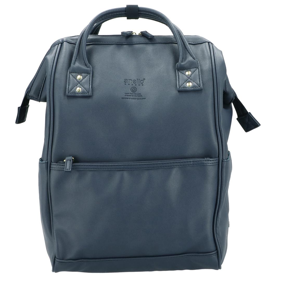 アネロ リュック 合皮 通販 メンズ レディース レギュラー がま口 口金 ブランド anello GRANDE 通勤 a4 通学 学生 おしゃれ シンプル 大人 かわいい 上品 きれいめ 男女兼用 旅行 おでかけ ママリュック マザーズバッグ MS マットスムース合皮 口金リュックR NV.ネイビー ・