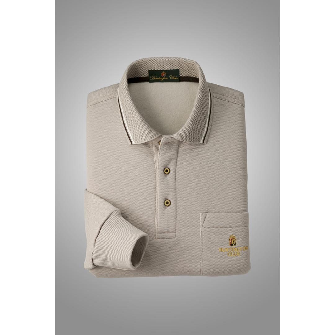ポロシャツ 長袖 メンズ 通販 シャツ メンズシャツ トップス おしゃれ 長袖シャツ カジュアルシャツ カジュアル 長袖ポロシャツ 裏起毛 あたたかい あったか HUNTINGTON CLUB ハンティントンクラブ 胸ポケット付き シニア 紳士 オシャレ ベージュ Mサイズ