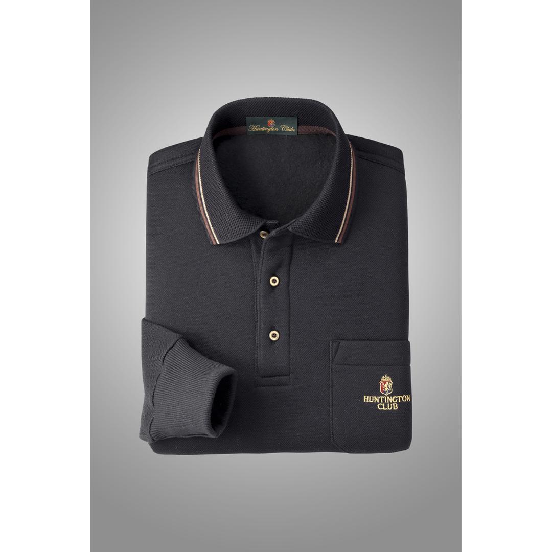 ポロシャツ 長袖 メンズ 通販 シャツ メンズシャツ トップス おしゃれ 長袖シャツ カジュアルシャツ カジュアル 長袖ポロシャツ 裏起毛 あたたかい あったか HUNTINGTON CLUB ハンティントンクラブ 胸ポケット付き シニア 紳士 オシャレ ブラック Mサイズ