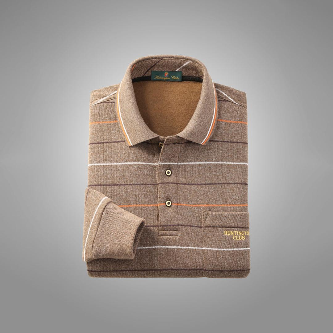 ポロシャツ 長袖 メンズ 通販 シャツ メンズシャツ トップス おしゃれ 長袖シャツ カジュアルシャツ カジュアル 長袖ポロシャツ ボーダーポロシャツ ボーダー HUNTINGTON CLUB ハンティントンクラブ 胸ポケット付き シニア 紳士 オシャレ ボーダー柄/ブラウン Mサイズ