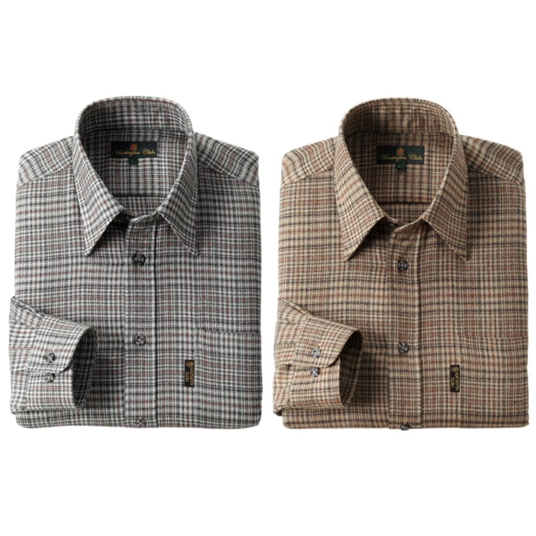 シャツ 長袖 2枚 メンズ 通販 メンズシャツ トップス おしゃれ 長袖シャツ カジュアルシャツ カジュアル セット ウール混 チェック柄 チェック HUNTINGTON CLUB ハンティントンクラブ 贈り物 ギフト シニア 紳士 オシャレ チェック柄2枚組 Mサイズ