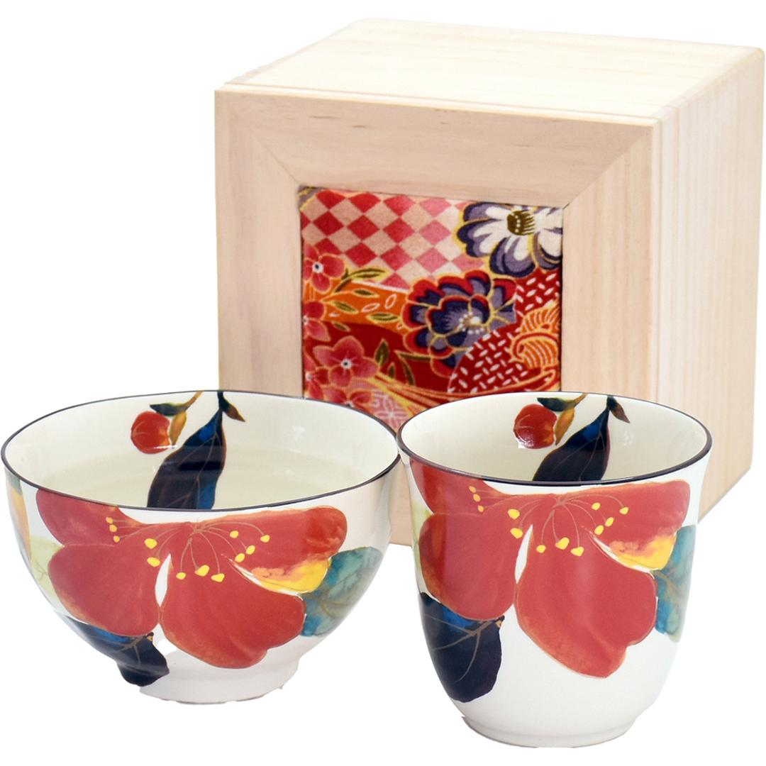 美濃焼 茶碗 湯呑 セット 通販 日本製 木箱入 和食器セット 食器 飯椀 湯呑み ご飯茶碗 湯のみ コップ 皿 お皿 陶器 おしゃれ 美濃焼き キッチン雑貨 誕生日 結婚祝い 還暦 男性 女性 両親 父 母 敬老の日 花かいろう山茶花 ・