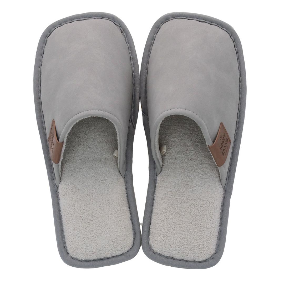 ヘンリースタジオ スリッパ 通販 ルームシューズ ルームスリッパ ルームサンダル 室内履き 部屋履き 室内スリッパ 前詰まりスリッパ スクエアトゥスリッパ 室内用 来客用 HENRY STUDIO フェイクレザー おしゃれ シンプル 無地 かわいい オシャレ グレー M(約22-24cm)