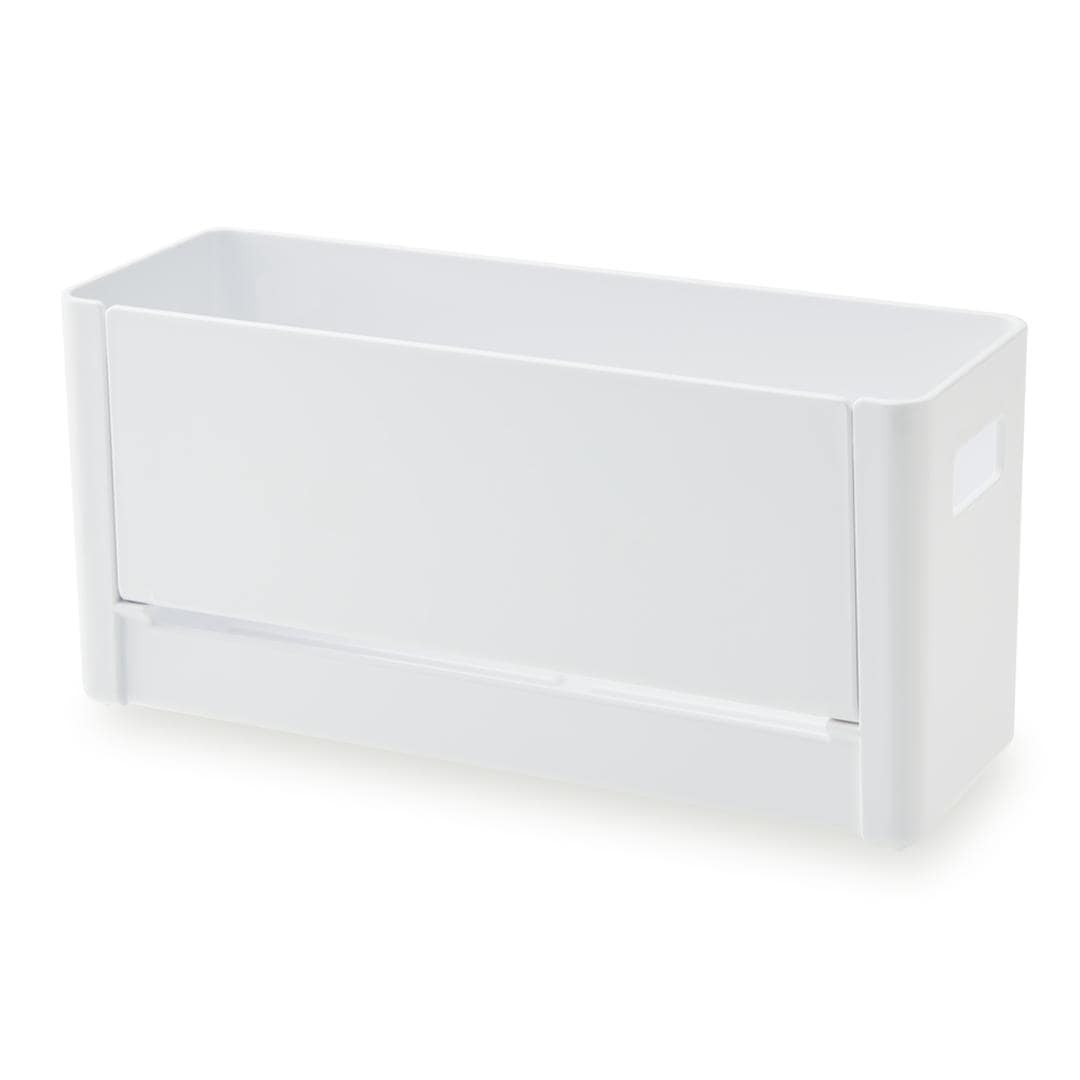 ボトルホルダー 通販 横型 ヨコ型 ボトル ホルダー スパイスケース 水切り 持ち手付き マグネット付き 開閉トレイ 開閉式トレー 収納 すっきり 水筒 ランドリー用品 ラップ 保存用袋 キッチン小物 ホワイト ・