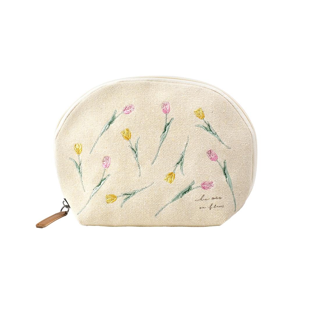 刺繍 ポーチ かわいい 通販 刺繍ポーチ トラベルポーチ シェルポーチ 刺繍シェルポーチ コスメポーチ 小物入れ メイクポーチ 化粧ポーチ シェル シンプル ナチュラル ギフト 贈り物 旅行 トラベル 通勤 通学 お祝い お出かけ チューリップ ・