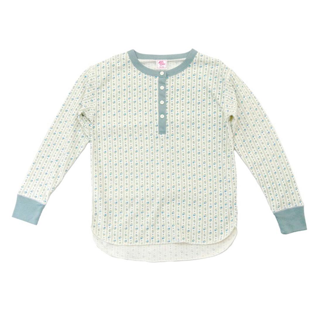 JEMORGAN サーマル レディース 通販 ジェーイーモーガン JE130-59S クレリック ヘンリーネック ワッフル ロンT Tシャツ 長袖Tシャツ カットソー 長袖 トップス ワッフル生地 パック入り おしゃれ シンプル レディースファッション ブルー系ストライプ柄(82) ・