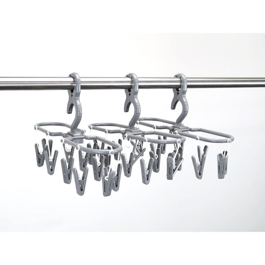 洗濯ハンガー 通販 ハンガー ピンチハンガー 3本組 物干しハンガー 小物干しハンガー スカートハンガー パンツハンガー コンパクト パンツスラックス 干す ピンチ10個 乾きやすい ジーパン ジーンズ スカート 部屋干し 折りたたみ 室内 屋外 ロックグレー ・