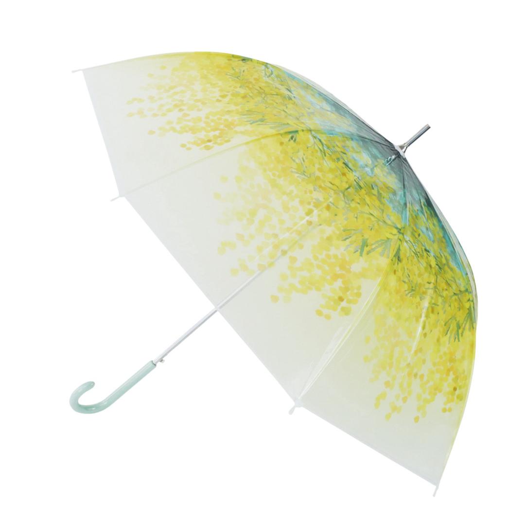 長傘 レディース 通販 傘 カサ かさ 親骨60CM 60CM ジャンプ式 8本骨 ビニール傘 雨傘 おしゃれ かわいい アンブレラ 柄物 通勤 通学 華やか 女性 Emotible umbrella エモーシブル ギフト 05.ミモザ ・
