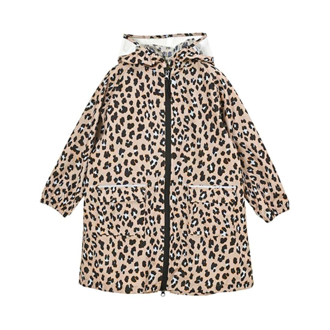 kiu キウ レインコート キッズ 通販 キッズポンチョ ポンチョ カッパ 雨合羽 ランドセル対応 男の子 女の子 子供用 フルジップ はっ水 撥水 使いやすくい フード 透明窓付き ポケット リフレクター 袖口ゴム 収納袋 子ども用 こども 子供 子ども 511.カラーレオパード Mサイズ