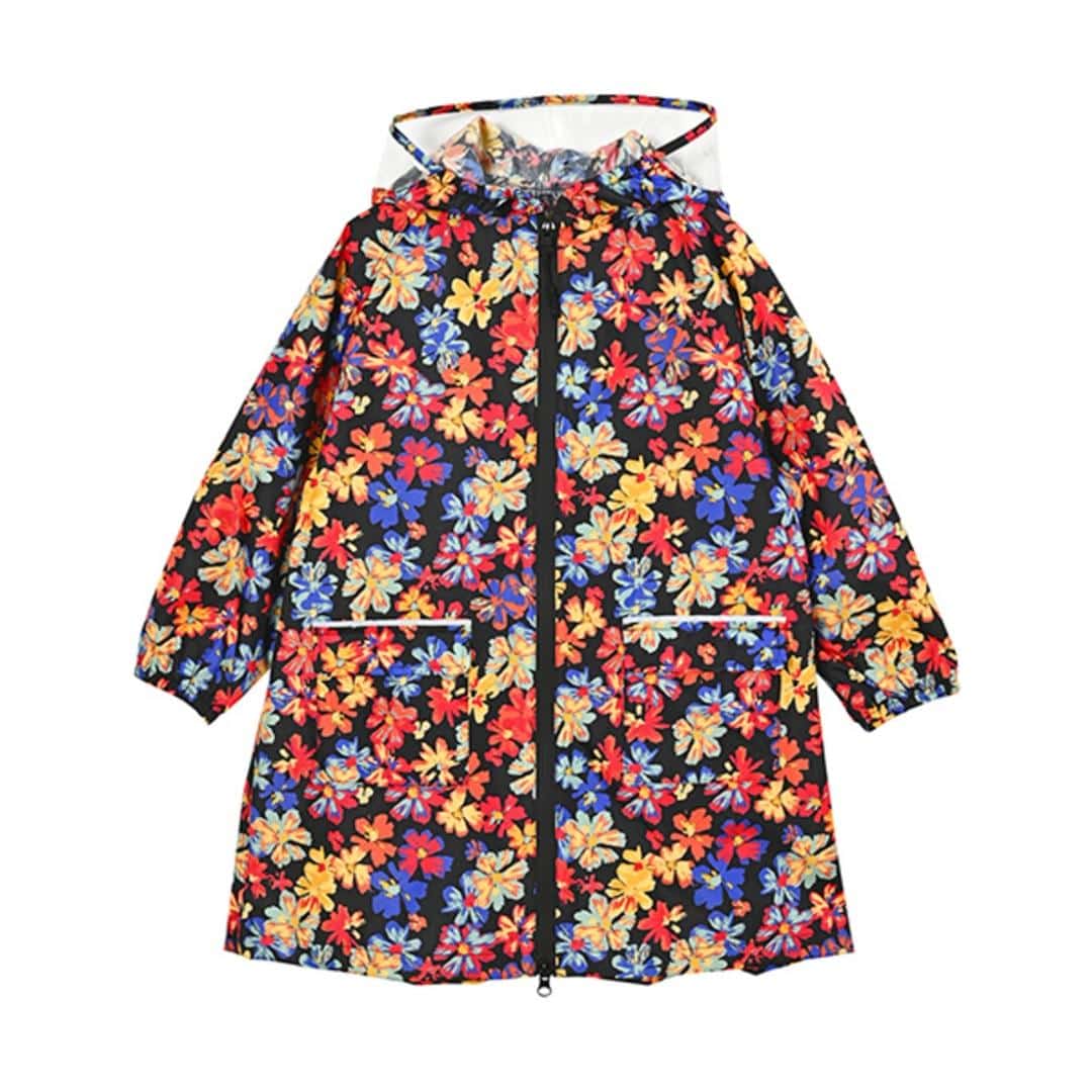 kiu キウ レインコート キッズ 通販 キッズポンチョ ポンチョ カッパ 雨合羽 ランドセル対応 男の子 女の子 子供用 フルジップ はっ水 撥水 使いやすくい フード 透明窓付き ポケット リフレクター 袖口ゴム 収納袋 子ども用 こども 子供 子ども 526.ペイントブロッサム Mサイズ
