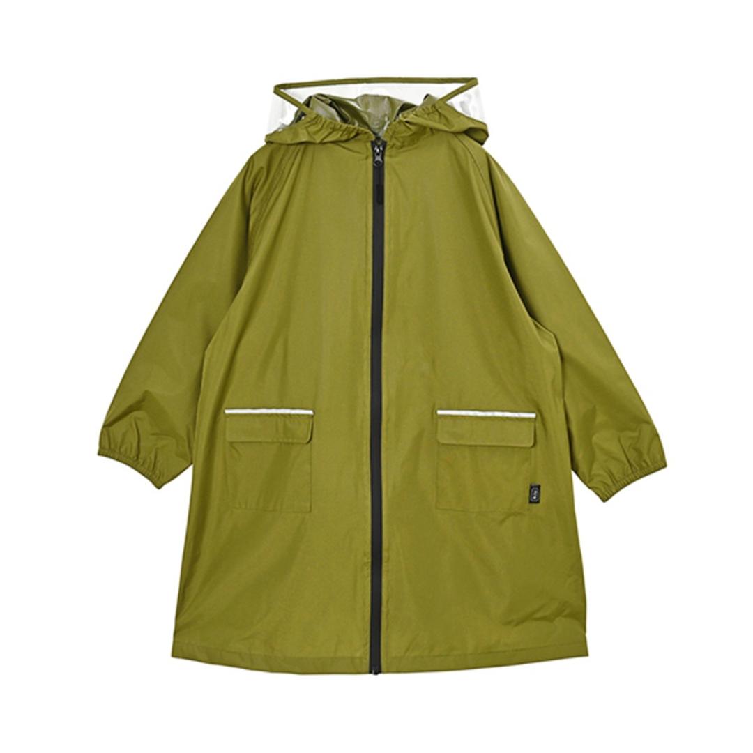 kiu キウ レインコート キッズ 通販 キッズポンチョ ポンチョ カッパ 雨合羽 ランドセル対応 男の子 女の子 子供用 フルジップ はっ水 撥水 使いやすくい フード 透明窓付き ポケット リフレクター 袖口ゴム 収納袋 子ども用 こども 子供 子ども 906.カーキ Mサイズ