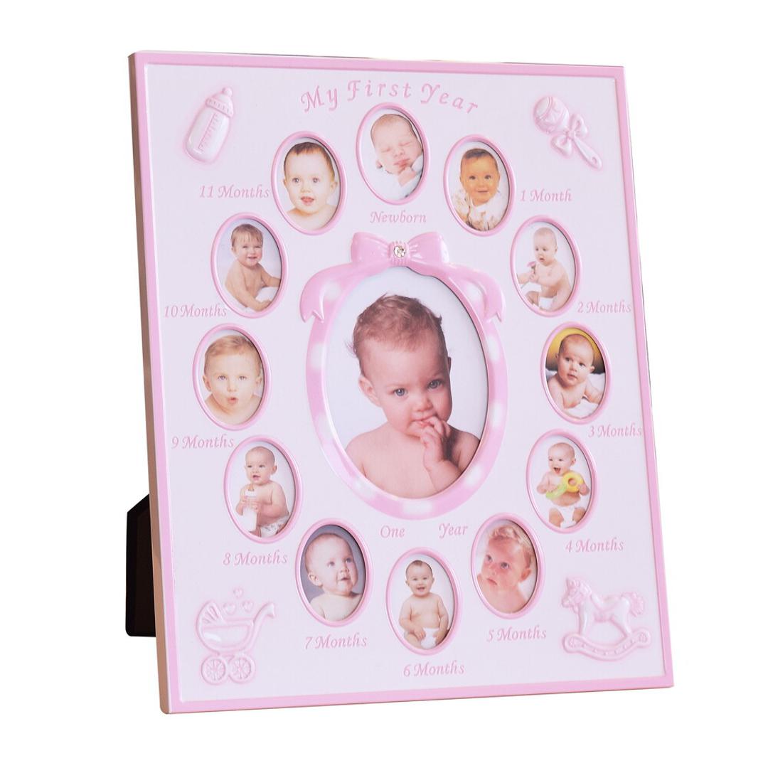 12ヶ月 ベビーフォトフレーム 通販 写真立て 複数 フォトフレーム 13窓 ベビーフレーム ベビー用品 赤ちゃん 出産祝い おしゃれ かわいい 壁掛け 置き型 スタンド 可愛い 贈り物 ギフト インテリア 雑貨 ピンク ・