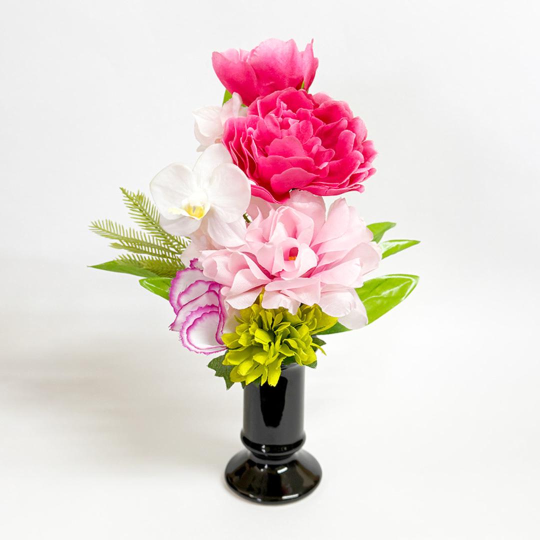 造花 お供え 花器付き 通販 アーティフィシャルフラワー 仏花 お供え花 仏壇 供花 水換え不要 花器入り 花瓶セット 仏壇用 お花 枯れない 花 長持ち 仏前 供養 法事 法要 お悔やみ お彼岸 お盆 新盆 初盆 命日 一周忌 おしゃれ オシャレ ピンク ・