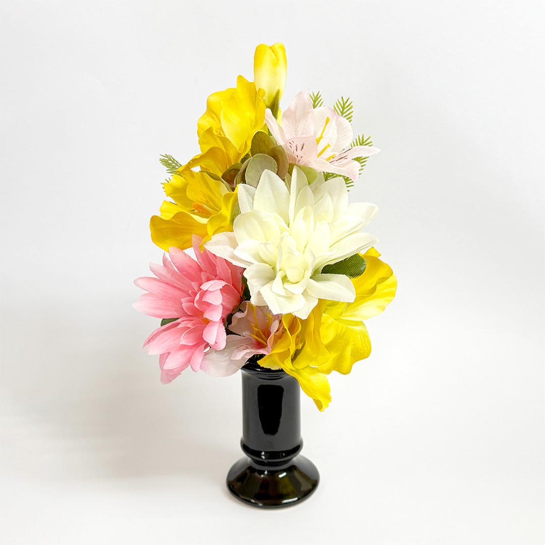 造花 お供え 花器付き 通販 アーティフィシャルフラワー 仏花 お供え花 仏壇 供花 水換え不要 花器入り 花瓶セット 仏壇用 お花 枯れない 花 長持ち 仏前 供養 法事 法要 お悔やみ お彼岸 お盆 新盆 初盆 命日 一周忌 おしゃれ オシャレ イエロー ・