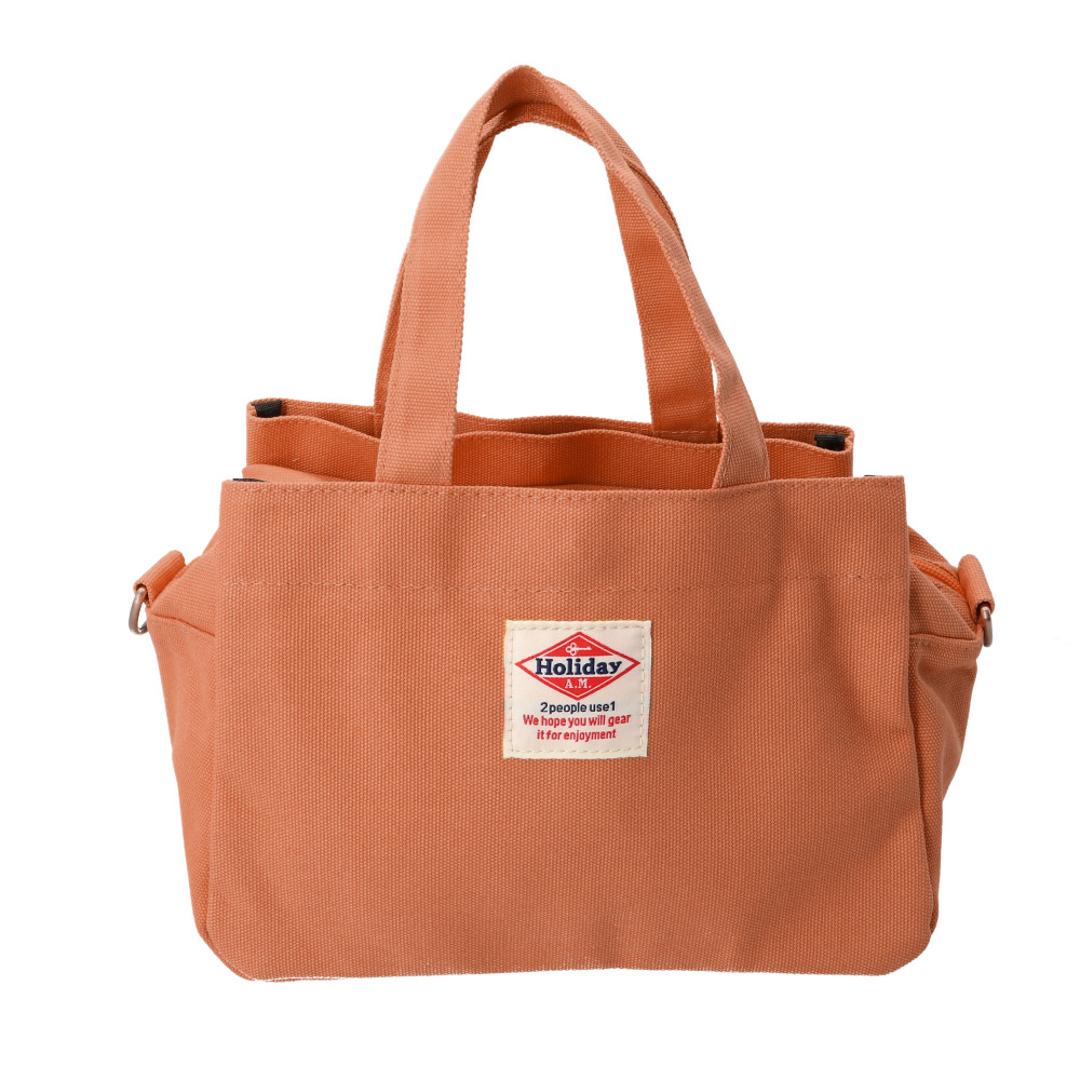 ショルダーバッグ レディース 斜めがけ カジュアル 通販 メンズ 2way シンプル 無地 ロゴ おしゃれ トートバッグ 小さめ 通勤 通学 ママバッグ マザーズバッグ 旅行 おでかけ Holiday A.M. ホリデーエーエム KB112 3ポケットミニショルダー テラコッタ ・