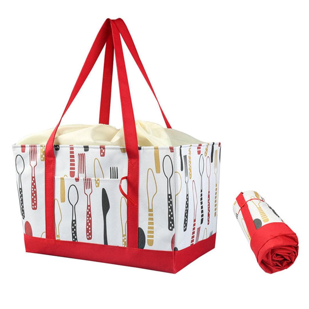 エコバッグ エコバック 大容量 保冷 保温 通販 ショッピングバッグ ショッピングバック トートバッグ レジバッグ レジバック クーラーバッグ カゴ トート マチ広 折りたたみ 折り畳み 保冷保温 コンパクト レジャー ピクニック アウトドア オシャレ おしゃれ レッド×カトラリー ・