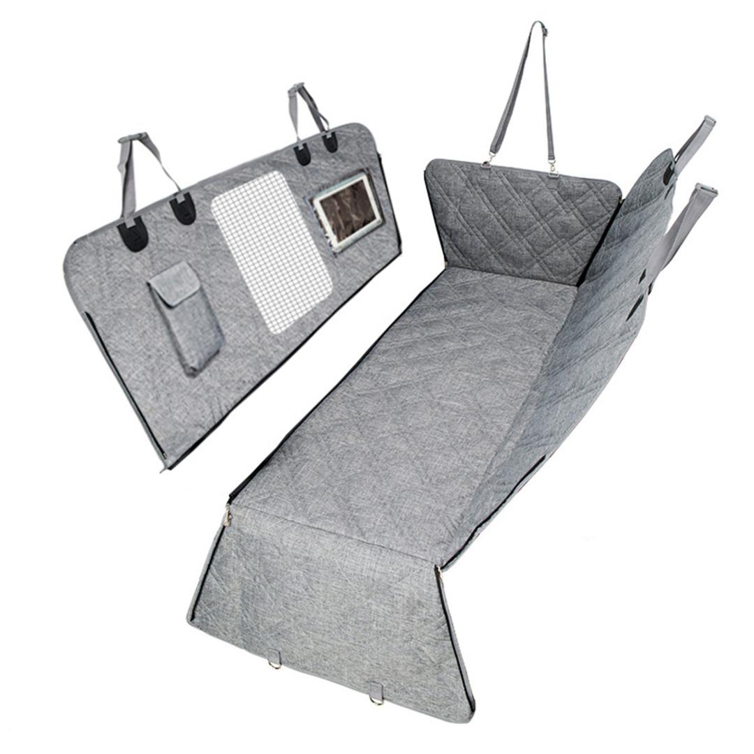 ペット ドライブシート 車用 後部座席 通販 カーシート シート カーシートカバー ペットシートカバー ドライブベッド ペット用ドライブシート 後部座席用 汚れ防止 キズ防止 取付簡単 お手入れ簡単 メッシュ窓 犬 いぬ 車内 車 カー用品 カーアクセサリー グレー ・