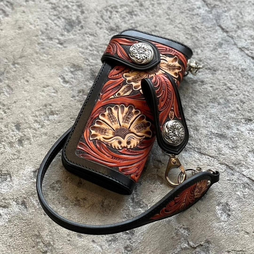 長財布 メンズ 本革 通販 日本製 財布 かぶせ蓋 ライダースウォレット 牛革 レザー 革財布 ウォレット 小銭入れ お札入れ 使いやすい レザークラフト 男性 かっこいい おしゃれ カードホルダー 誕生日 お祝い KC,s ケイシイズ ギフト 贈り物 ブラック3トーン ・