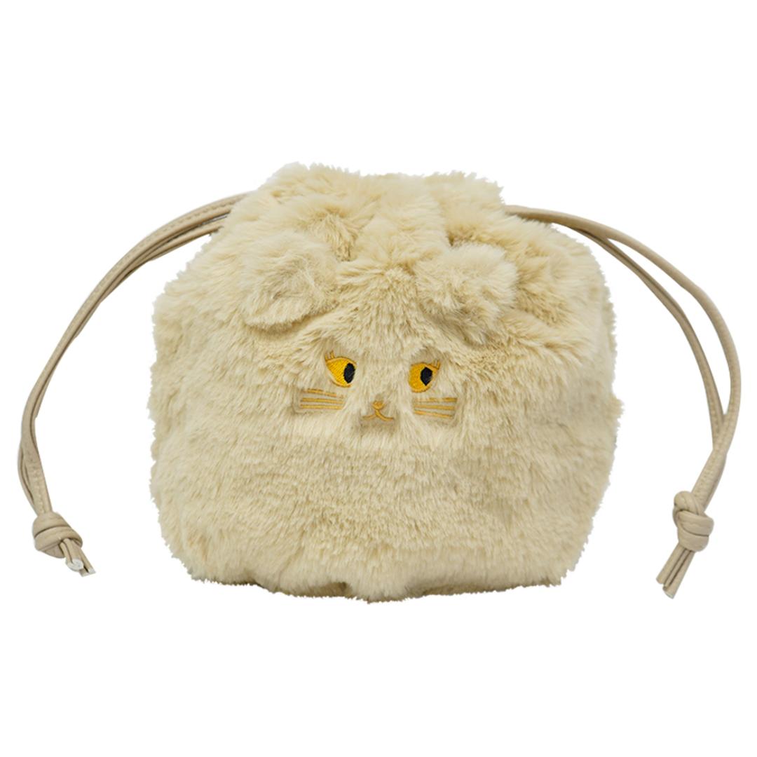 muumarju バッグ KTK-1036 通販 ショルダーバッグ 巾着ショルダーバッグ ショルダーバック 斜めがけバッグ 巾着バッグ レディース ポーチ 猫 ネコ ねこ 猫ショルダー きんちゃく 動物 アニマル 2way あったか 可愛い ふわふわ グレーベージュ ・