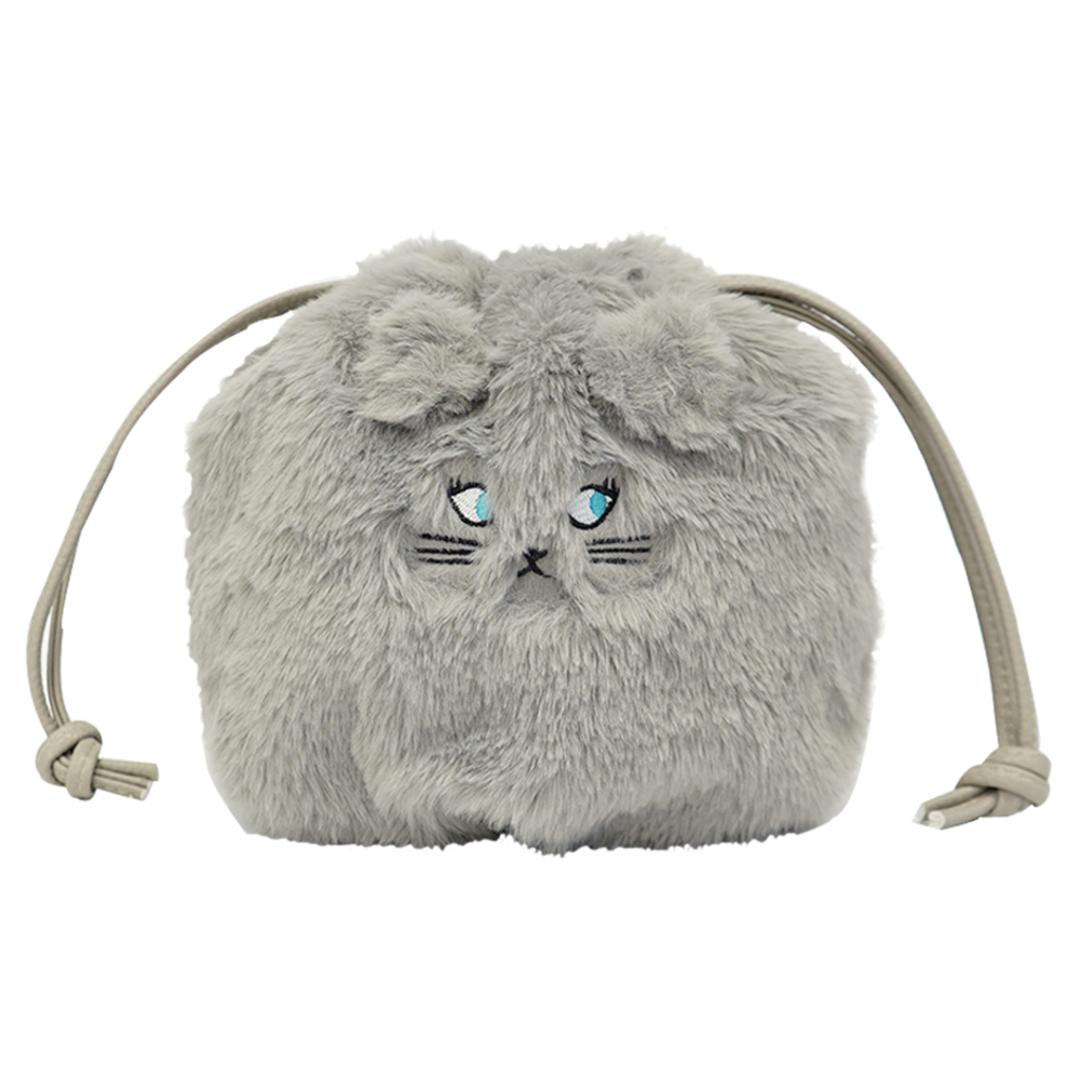 muumarju バッグ KTK-1036 通販 ショルダーバッグ 巾着ショルダーバッグ ショルダーバック 斜めがけバッグ 巾着バッグ レディース ポーチ 猫 ネコ ねこ 猫ショルダー きんちゃく 動物 アニマル 2way あったか 可愛い ふわふわ ライトグレー ・