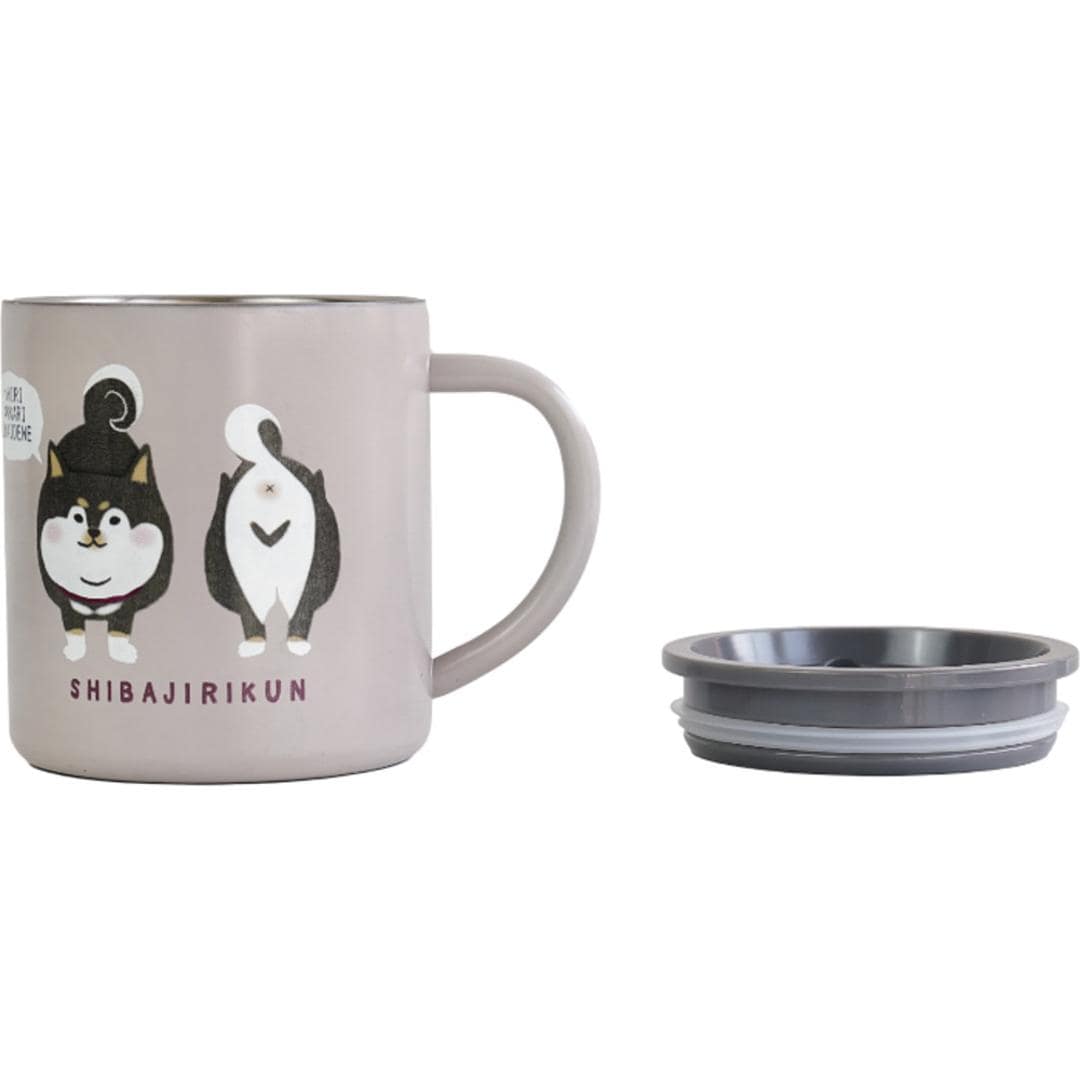 ステンレス マグカップ 通販 マグ 保温保冷 蓋付き おしゃれ ステンレスマグ カップ コップ かわいい フタ付 デスク 真空断熱 オフィス 持ち手付き キャンプ ランチ アウトドア クスグルジャパン 猫 ネコ 犬 いぬ ギフト 贈り物 柴尻君/ベージュ ・
