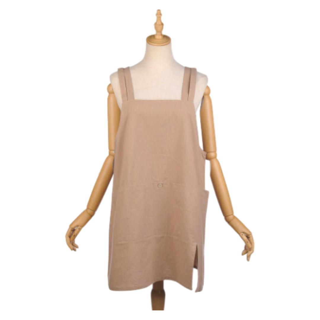 エプロン おしゃれ 通販 釦あきエプロン レディース女性 着脱が簡単 後ろボタン コットン 綿 キッチンファブリック かわいい シンプル 無地 キッチン雑貨 家事 料理 母の日 保育士 介護士 KUSUGURU-JP クスグルジャパン ギフト 贈り物 ライトブラウン ・