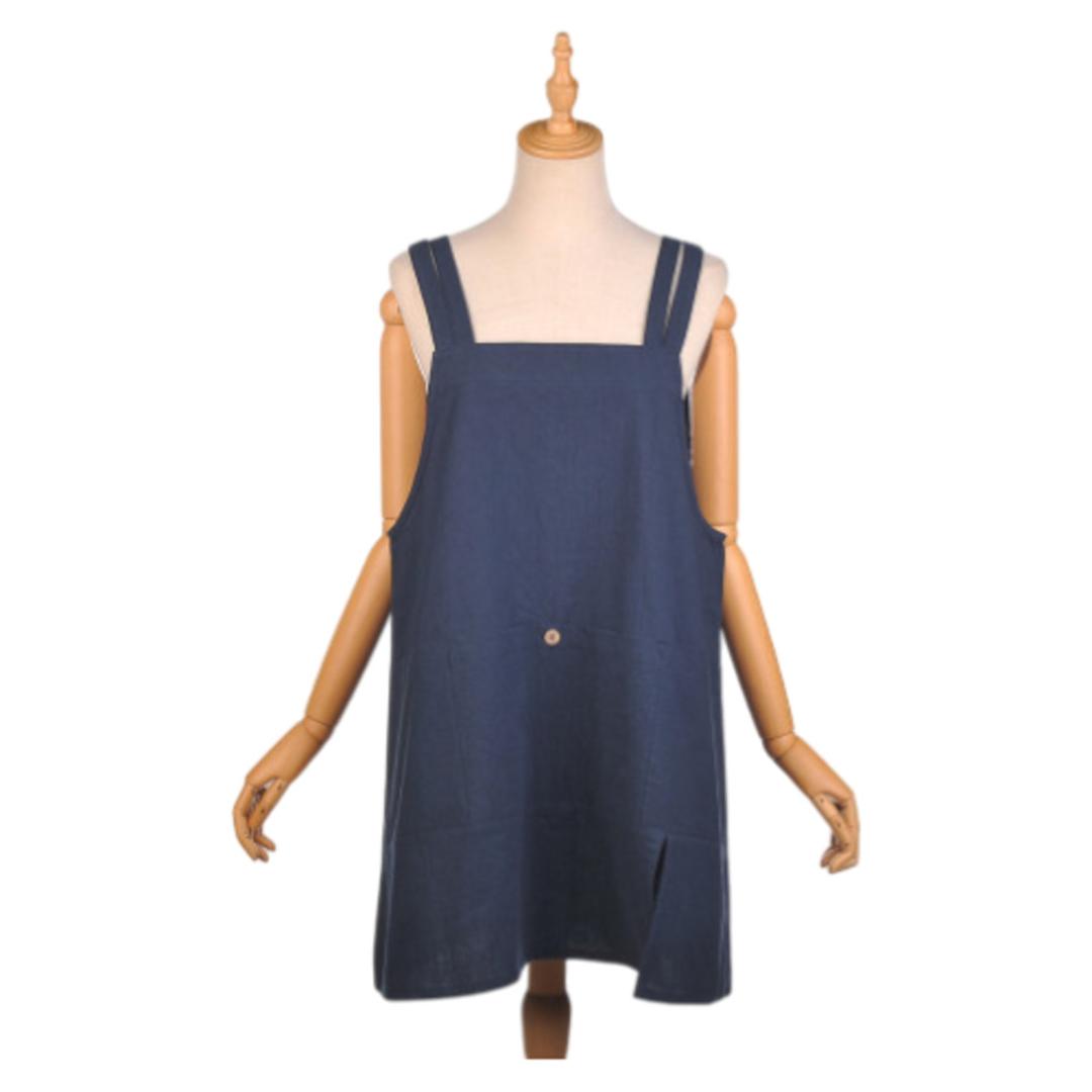 エプロン おしゃれ 通販 釦あきエプロン レディース女性 着脱が簡単 後ろボタン コットン 綿 キッチンファブリック かわいい シンプル 無地 キッチン雑貨 家事 料理 母の日 保育士 介護士 KUSUGURU-JP クスグルジャパン ギフト 贈り物 ネイビーブルー ・