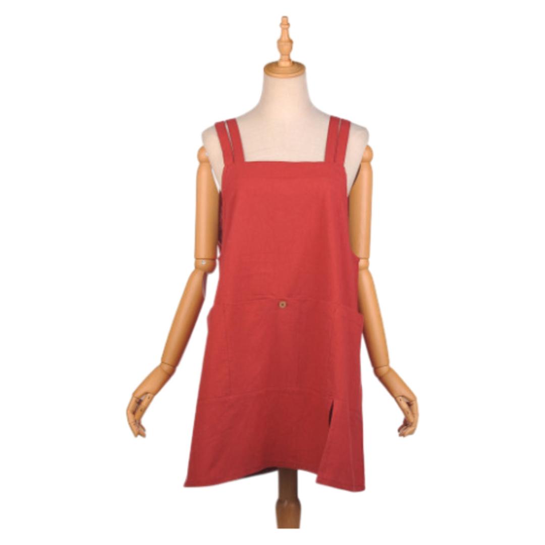 エプロン おしゃれ 通販 釦あきエプロン レディース女性 着脱が簡単 後ろボタン コットン 綿 キッチンファブリック かわいい シンプル 無地 キッチン雑貨 家事 料理 母の日 保育士 介護士 KUSUGURU-JP クスグルジャパン ギフト 贈り物 アカ ・