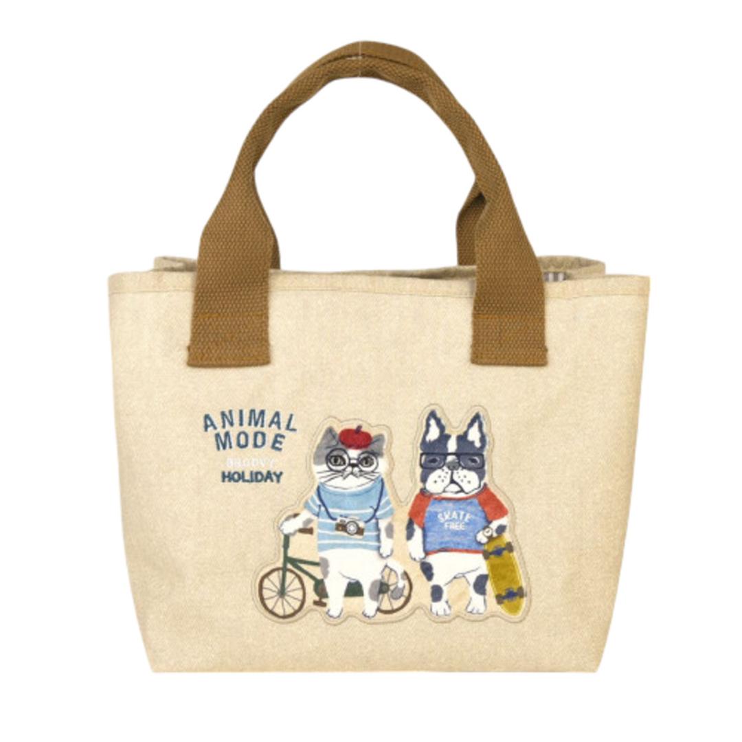 トートバッグ 仕切りあり 通販 仕切りトートバッグ ふた付 Sサイズ 厚手キャンパス 手提げバッグ ネコ 猫 ドリンクポケット かわいい 通勤 通学 シンプル カジュアル ママバッグ KUSUGURU-JP クスグルジャパン ギフト 贈り物 アニマルモード.ベージュ ・