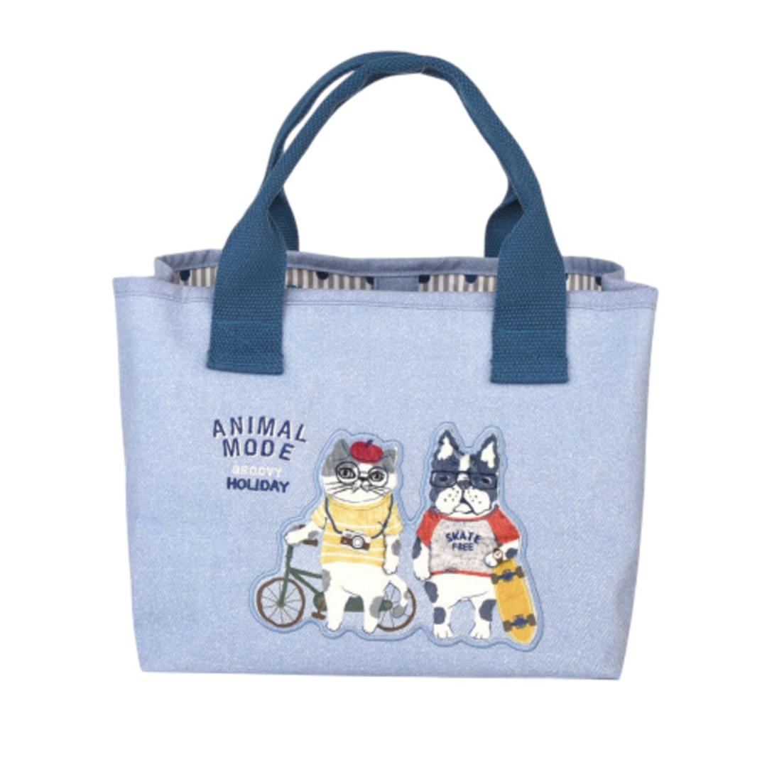 トートバッグ 仕切りあり 通販 仕切りトートバッグ ふた付 Sサイズ 厚手キャンパス 手提げバッグ ネコ 猫 ドリンクポケット かわいい 通勤 通学 シンプル カジュアル ママバッグ KUSUGURU-JP クスグルジャパン ギフト 贈り物 アニマルモード.サックス ・