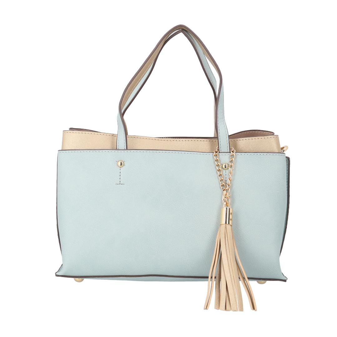 トートバッグ レディース 通販 ショルダーバッグ 2WAY 手提げバッグ バイカラーバッグ ツートンバッグ 斜めがけバッグ 肩掛け タッセルチャーム 長さ調節可能 バッグ かばん おしゃれ かわいい コンパクト シンプル 通勤 通学 お出掛け ギフト 贈り物 グリーン ・