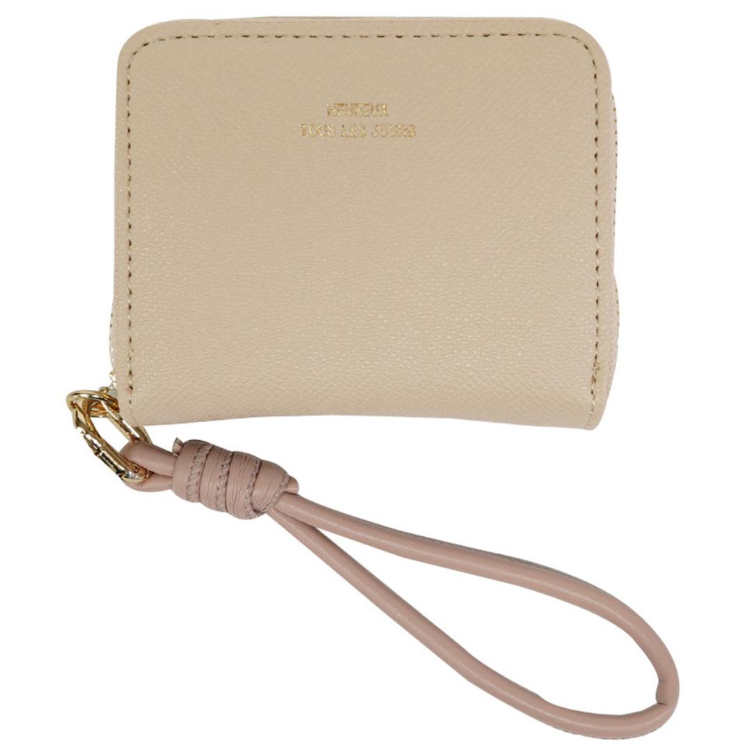 muumarju 財布 CMK-1136 通販 二つ折り財布 2つ折り財布 折りたたみ財布 box型小銭入れ カード入れ レディース コンパクト 女性 女子 ストラップ付き じゃばら ジャバラ HEUREUX TOUS LES JOURS レディース財布 無地 グレーベージュ ・