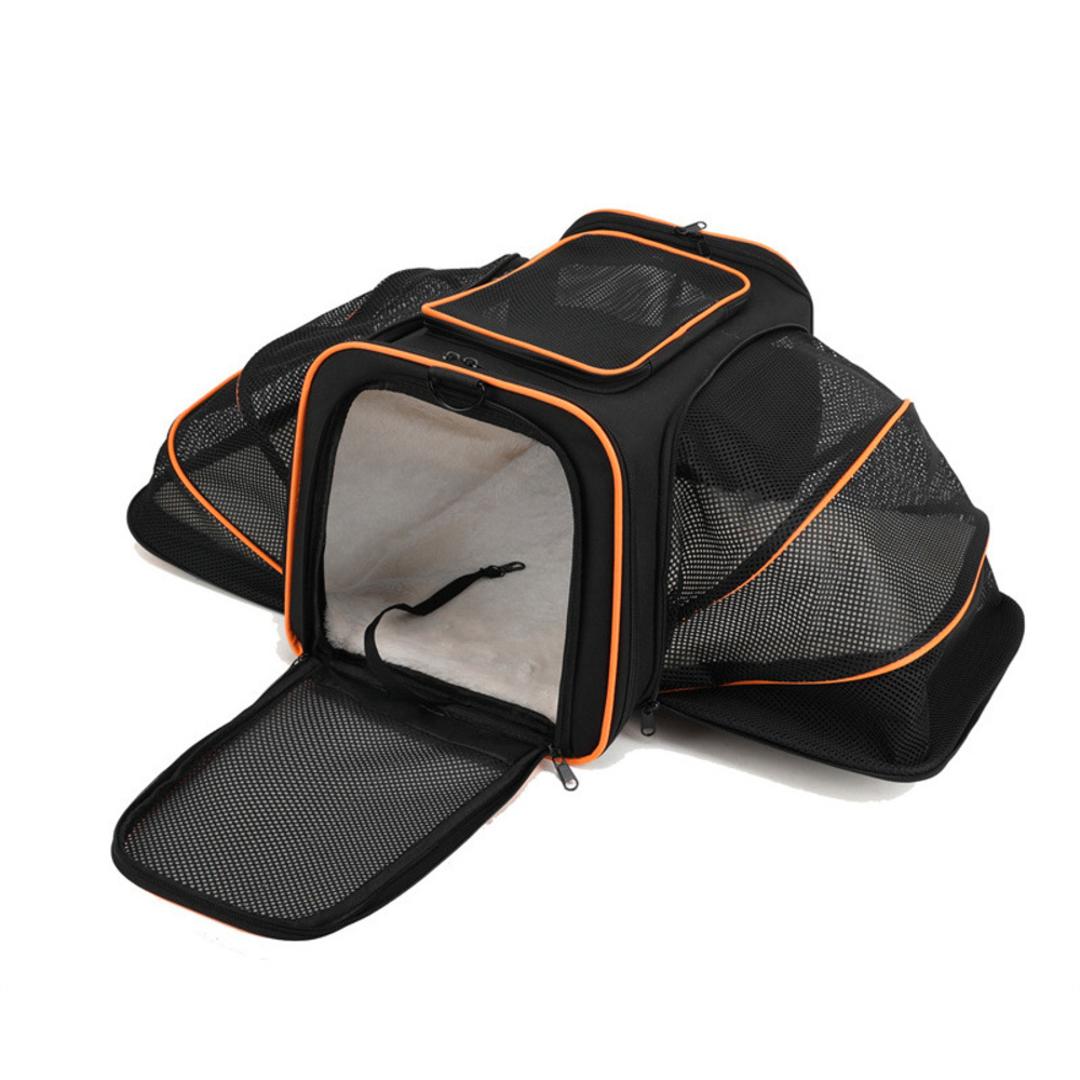 ペットキャリー 犬 猫 通販 小型犬 中型犬 可愛い 軽量 ペットキャリーバッグ キャリーバッグ ペットキャリーバック ショルダーバッグ 旅行 通院 ペットバッグ おしゃれ 便利グッズ 雑貨 犬用品 猫用品 ペット用品 ブラック×オレンジ ・