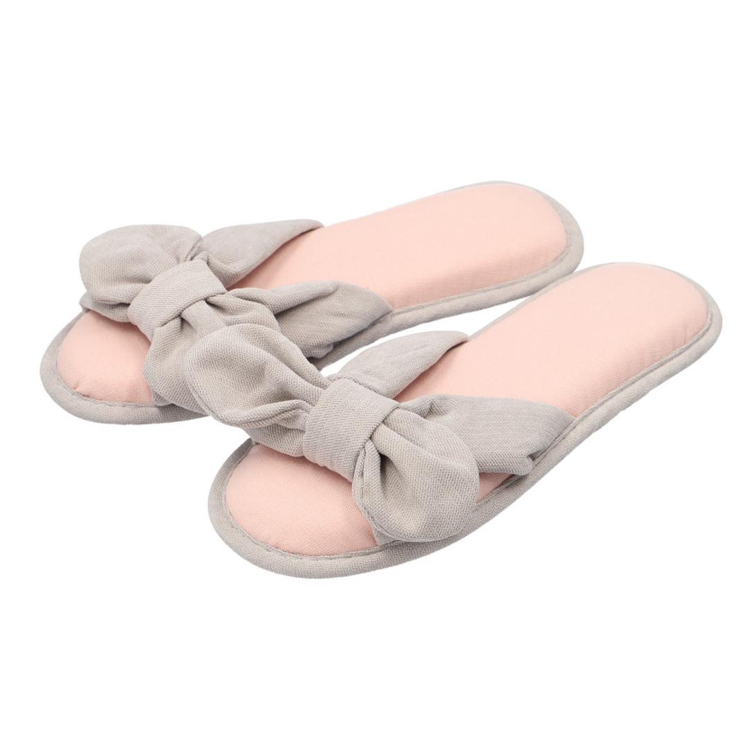 スリッパ 夏用 室内 通販 洗える 手洗い レディース ルームシューズ 室内履き サンダル 部屋履き ルームスリッパ 春夏 春 夏 秋 おしゃれ かわいい リボン ふわふわ 滑り止め 履きやすい 歩きやすい 前あきスリッパ 生活雑貨 日用品雑貨 グレー×リボン 【即日発送】36/37(23cm)