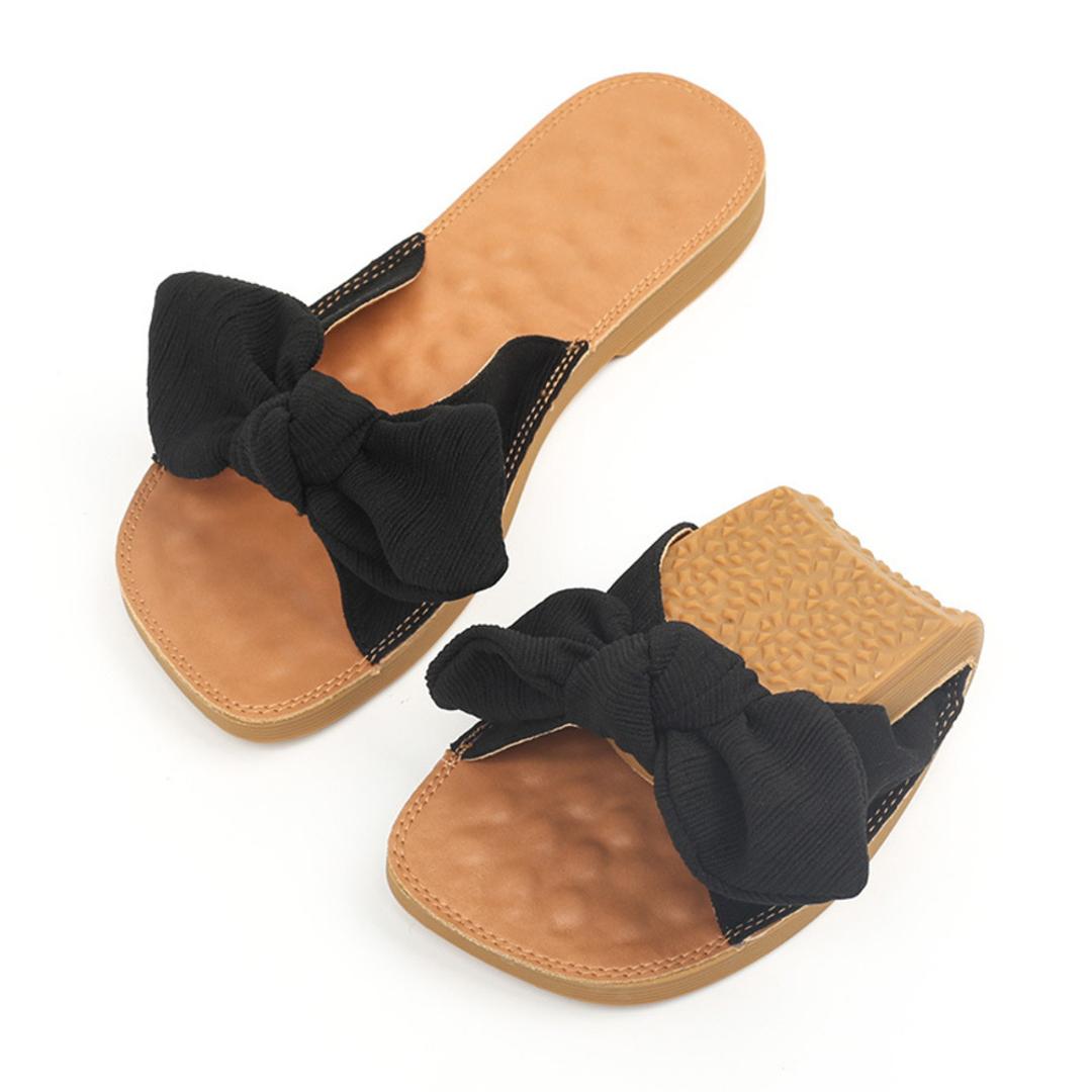 サンダル レディース ぺたんこ 通販 フラットサンダル フラット 歩きやすい つっかけ ローヒール ヒール 2cm 外履き スリッパ リボン おしゃれ シンプル 無地 大人 可愛い 夏 春夏 海 プール リゾート 靴 シューズ レディースシューズ レディース靴 ブラック 【即日発送】36(23cm)