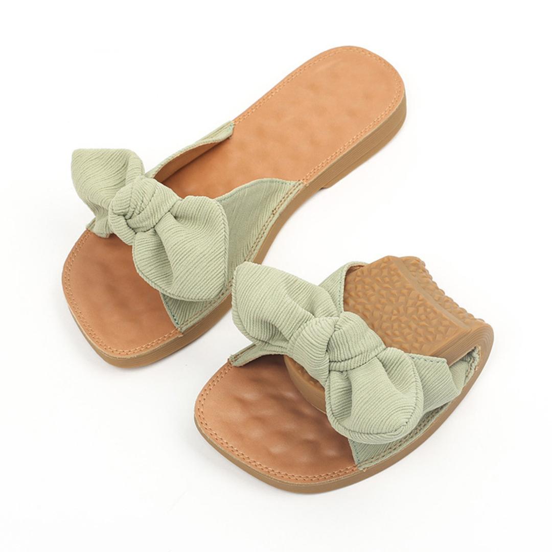 サンダル レディース ぺたんこ 通販 フラットサンダル フラット 歩きやすい つっかけ ローヒール ヒール 2cm 外履き スリッパ リボン おしゃれ シンプル 無地 大人 可愛い 夏 春夏 海 プール リゾート 靴 シューズ レディースシューズ レディース靴 グリーン 【即日発送】36(23cm)