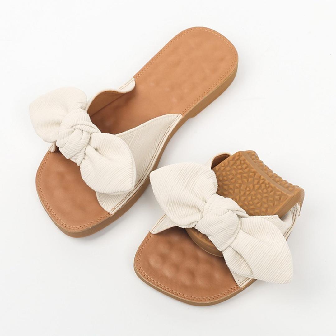 サンダル レディース ぺたんこ 通販 フラットサンダル フラット 歩きやすい つっかけ ローヒール ヒール 2cm 外履き スリッパ リボン おしゃれ シンプル 無地 大人 可愛い 夏 春夏 海 プール リゾート 靴 シューズ レディースシューズ レディース靴 アイボリー 【即日発送】36(23cm)