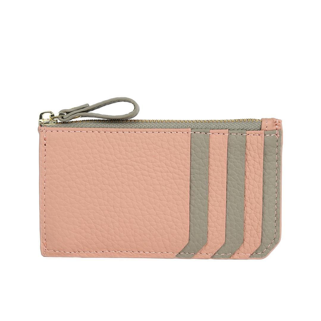 Melody メロディー カードケース レザー 12814 通販 カード入れ コイン入れ 小銭入れ コインケース お財布 財布 さいふ サイフ 牛革 ファスナーポケット カード ポケット 薄い シンプル 無地 ベーシック 男女兼用レディース メンズ ベビーピンク×グレー ・