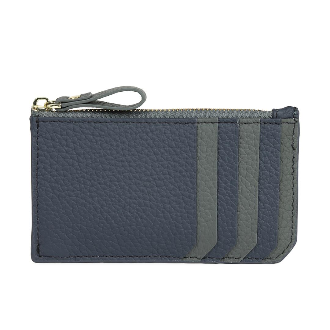 Melody メロディー カードケース レザー 12814 通販 カード入れ コイン入れ 小銭入れ コインケース お財布 財布 さいふ サイフ 牛革 ファスナーポケット カード ポケット 薄い シンプル 無地 ベーシック 男女兼用レディース メンズ ネイビー×アイスブルー ・