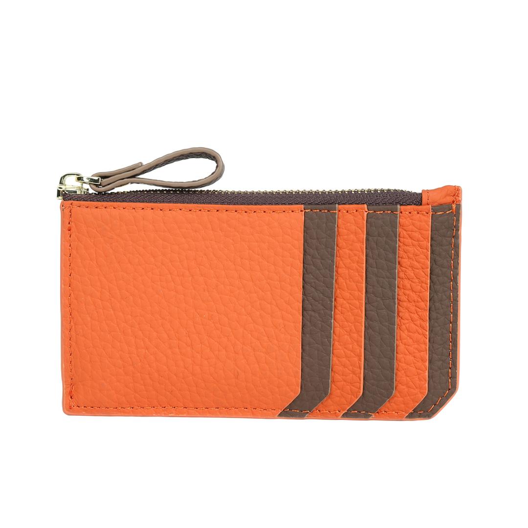 Melody メロディー カードケース レザー 12814 通販 カード入れ コイン入れ 小銭入れ コインケース お財布 財布 さいふ サイフ 牛革 ファスナーポケット カード ポケット 薄い シンプル 無地 ベーシック 男女兼用レディース メンズ オレンジ×ブラウン ・