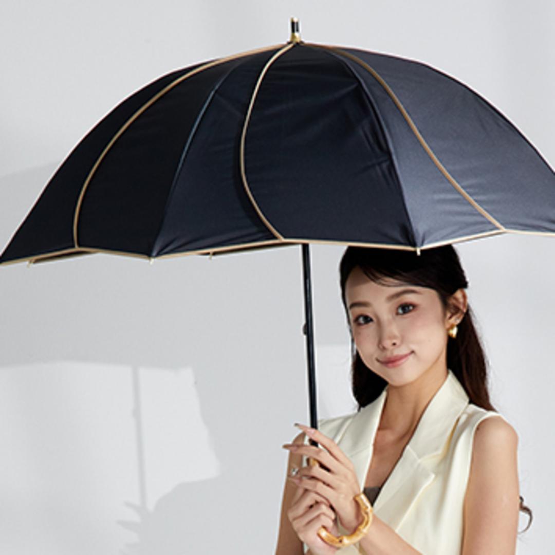 キザワ 日傘 ショート丈 通販 KIZAWA M55HB081API 長傘 ショート丈日傘 傘 ショート かさ カサ icolon ameri 花びら 55cm 8本骨 手開き おしゃれ シンプル かわいい 日よけ コンパクト レディース 女性 通勤 通学 ブラック×ベージュ ・