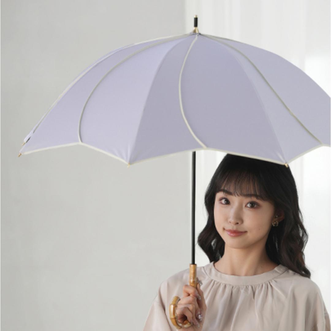 キザワ 日傘 ショート丈 通販 KIZAWA M55HB081API 長傘 ショート丈日傘 傘 ショート かさ カサ icolon ameri 花びら 55cm 8本骨 手開き おしゃれ シンプル かわいい 日よけ コンパクト レディース 女性 通勤 通学 ラベンダー×オフ ・
