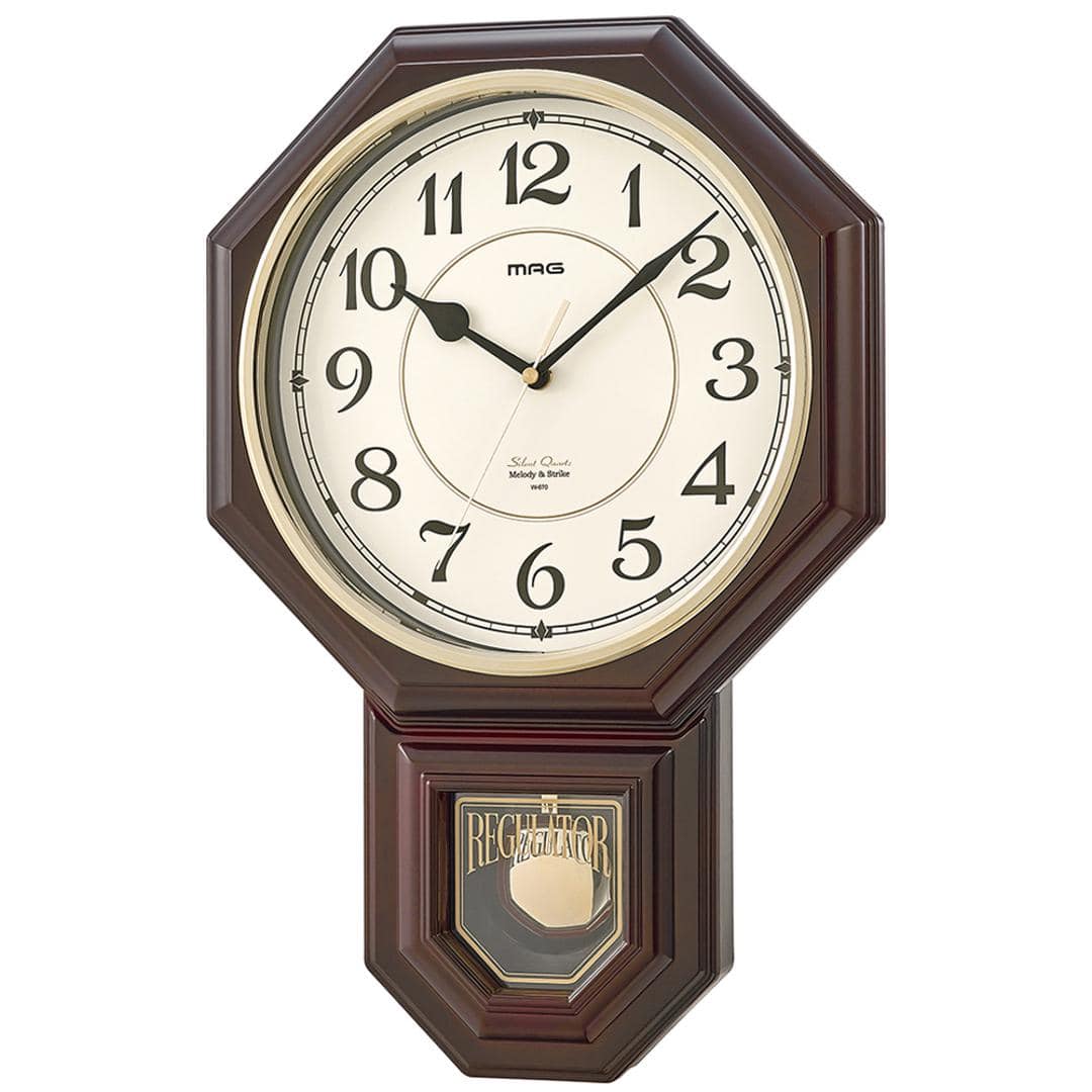 壁掛け時計 時報 通販 掛け時計 音がしない 連続秒針 時計 壁掛け おしゃれ 木目調 振り子時計 ボンボン時計 メロディ 16種 クラシック レトロ  クラシカル 新生活 ギフト プレゼント MAG マグ 西洋館 W-670