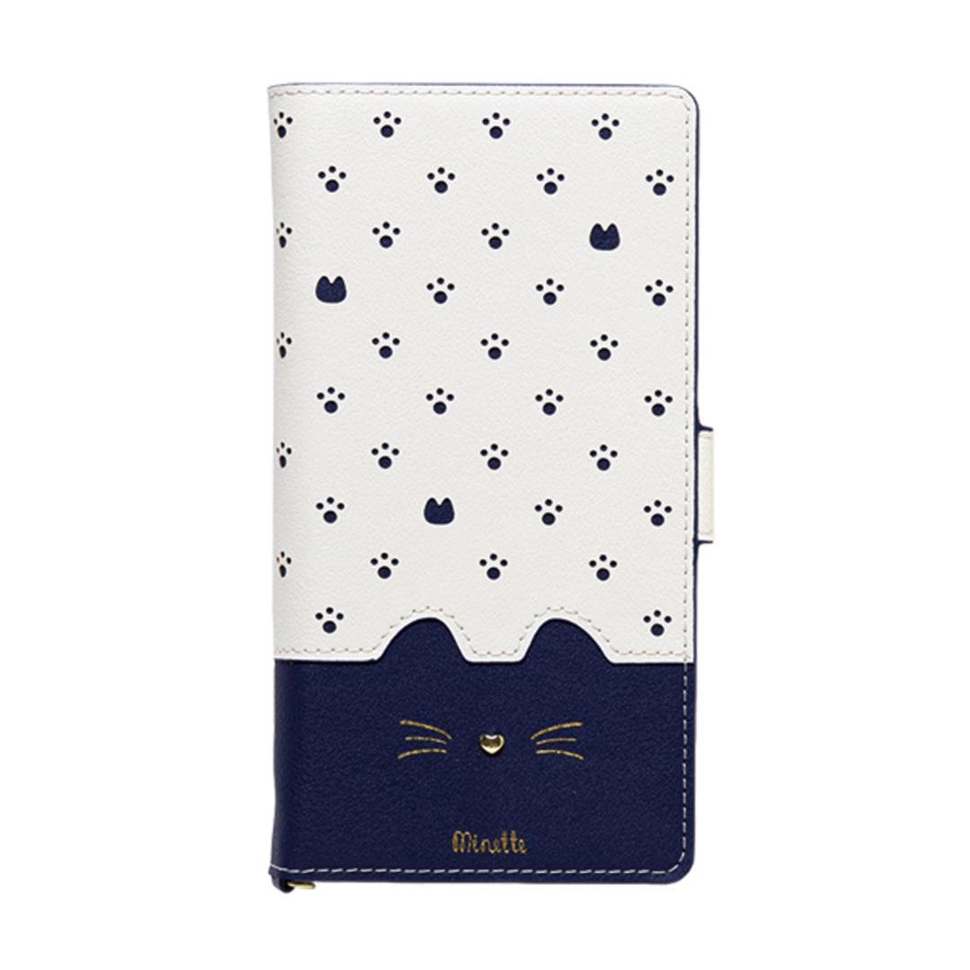 スマホケース手帳型 全機種対応 かわいい 通販 Cocotte Minette ココット ミネット 手帳型 手帳型ケース ケース スマートフォン スマホ マルチ 多機種対応 猫 ネコ ねこ 多機種対応 カードポケット ストラップ おしゃれ かわいい スタンド機能 スライドパッド 撮影可 xperia Minette/ネイビー ・