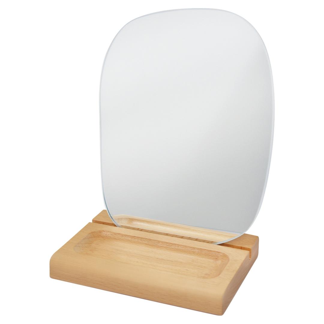 卓上ミラー おしゃれ 通販 ウッドスタンドミラー ミラー モーメントミラー 壁掛けミラー 鏡 かがみ 木製のトレイ 八角形 ウェーブ シンプル ナチュラル かわいい ウッドスタンド インテリア 生活雑貨 新生活 贈り物 ギフト ウェーブ ・
